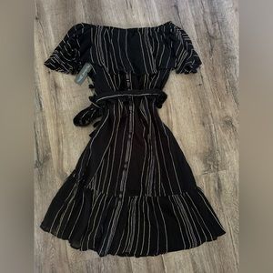 Michael Stars black Beach Stripe cotton blend off-shoulder sun dress NWT